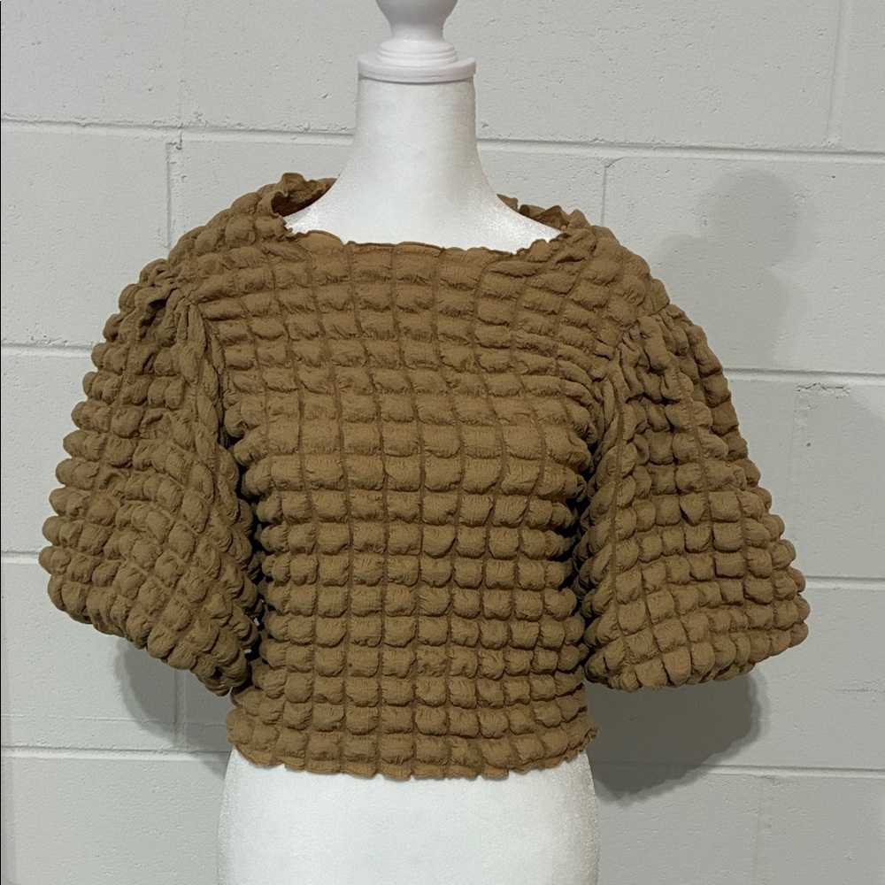 Elegant Textured Tan Women's Blouse